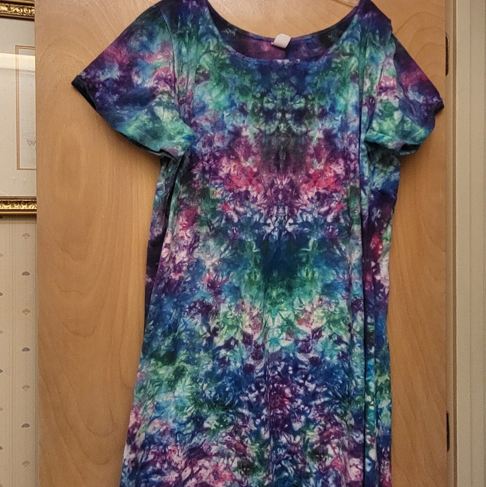Deep Blue Purple Teal Tie Dye Boho Dharma Company Maxi Dress 2X